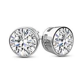 2 Carat Total Weight Round Diamond Stud Earrings Bezel Push Back 0